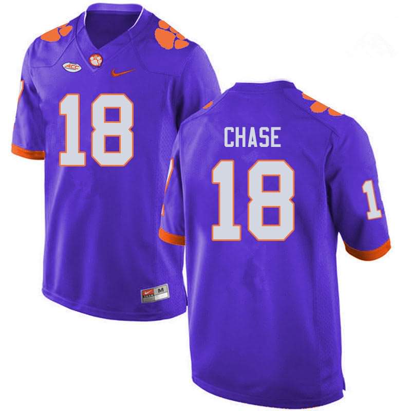 Men's Clemson Tigers T.J. Chase #18 Colloge Purple NCAA Game Football Jersey December YIQ82N7O