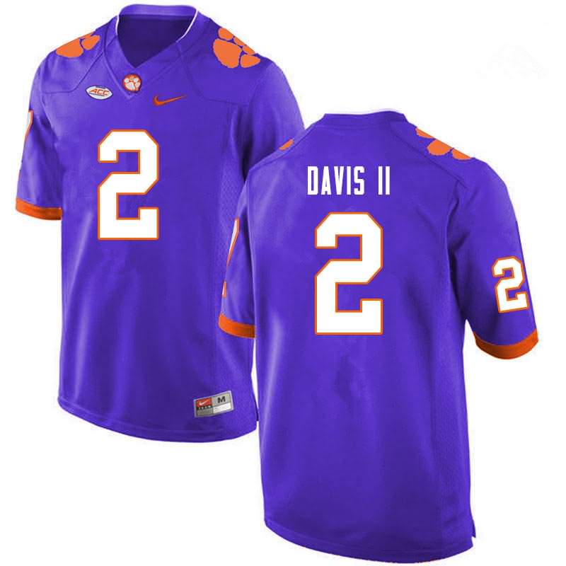 Men's Clemson Tigers Fred Davis II #2 Colloge Purple NCAA Game Football Jersey Damping ODC78N7C