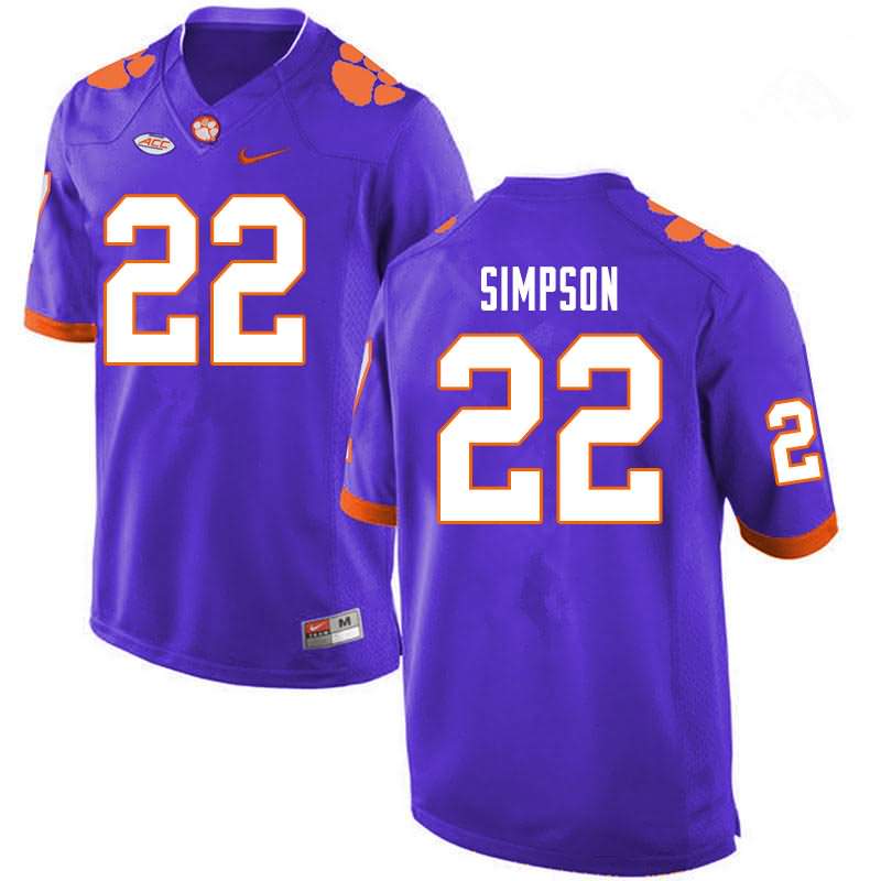 Men's Clemson Tigers Trenton Simpson #22 Colloge Purple NCAA Game Football Jersey Sport WDH06N7V