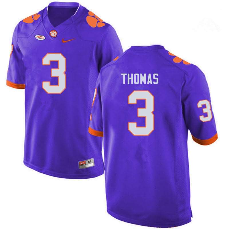 Men's Clemson Tigers Xavier Thomas #3 Colloge Purple NCAA Game Football Jersey For Sale SBL37N1U