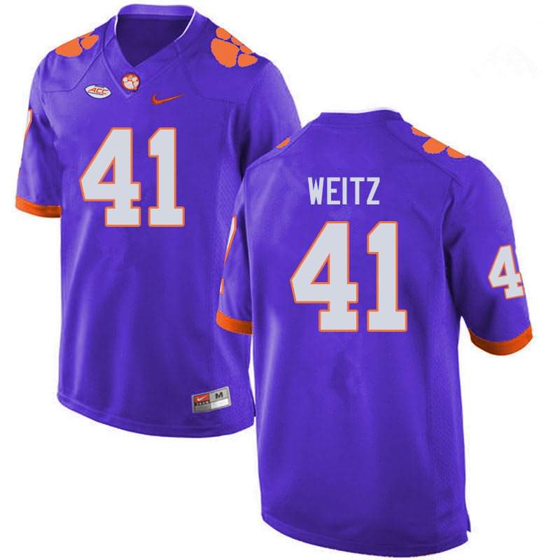 Men's Clemson Tigers Jonathan Weitz #41 Colloge Purple NCAA Game Football Jersey Season FIP06N3V