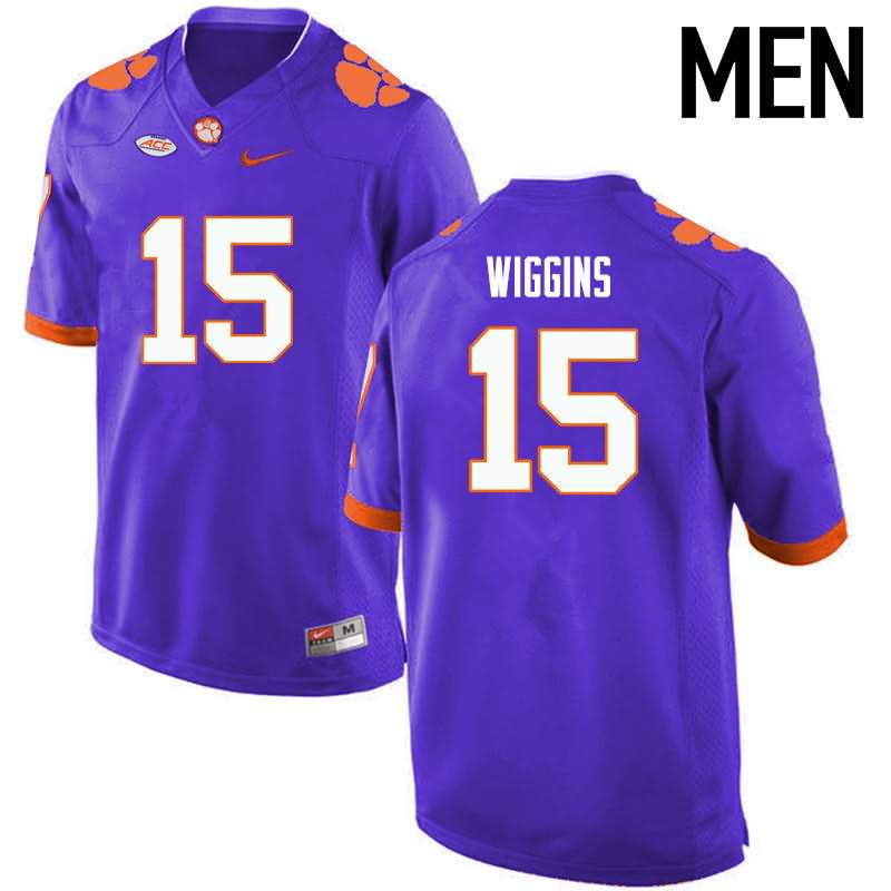 Men's Clemson Tigers Korrin Wiggins #15 Colloge Purple NCAA Game Football Jersey OG TTG12N3W