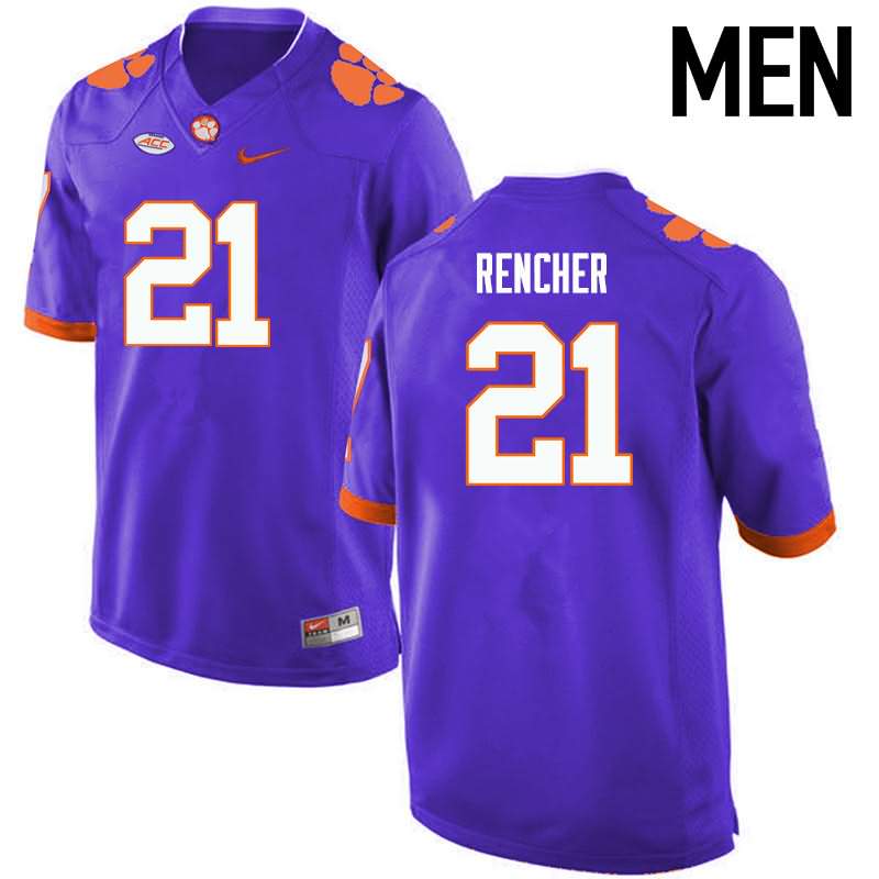 Men's Clemson Tigers Darlen Rencher #21 Colloge Purple NCAA Game Football Jersey Real ITX47N7H