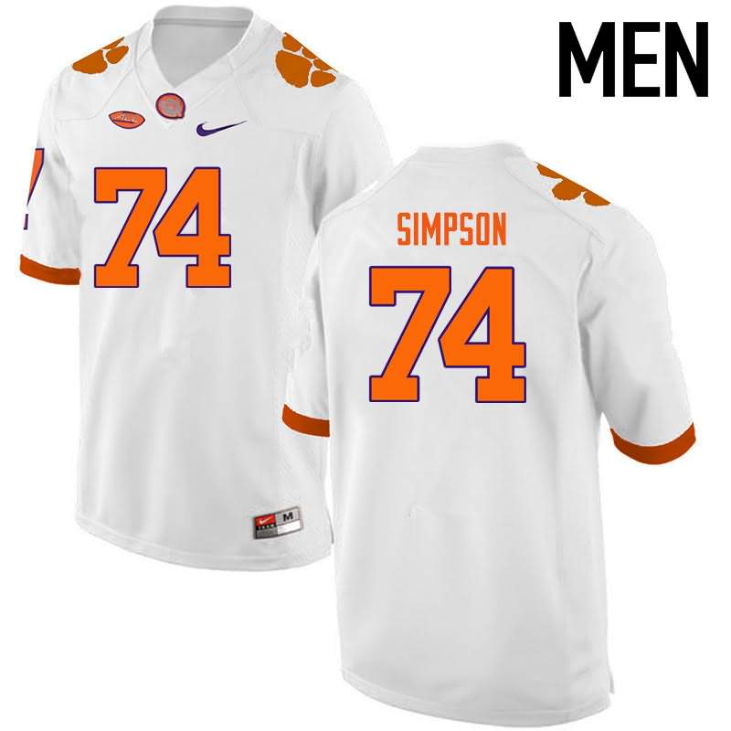 Men's Clemson Tigers John Simpson #74 Colloge White NCAA Elite Football Jersey Wholesale HKD62N0T