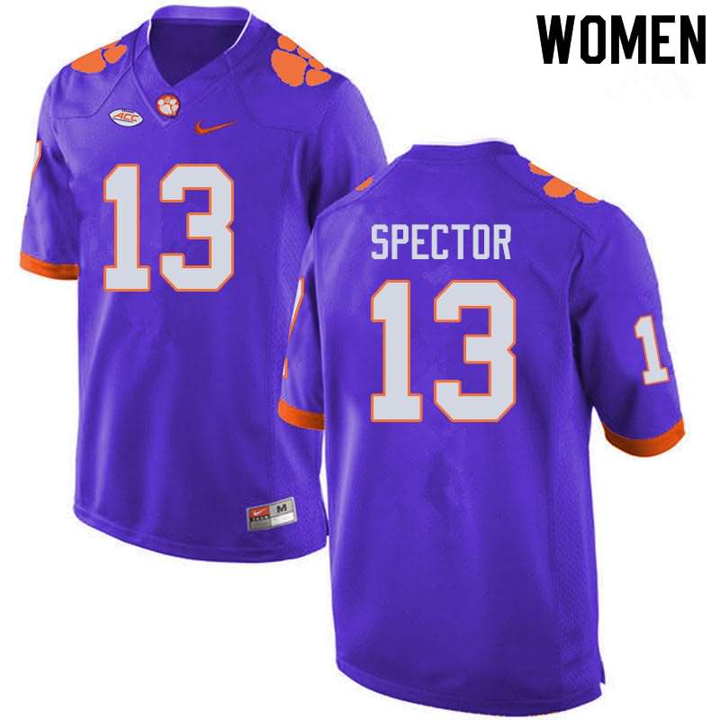 Women's Clemson Tigers Brannon Spector #13 Colloge Purple NCAA Game Football Jersey Top Quality UIF75N0B