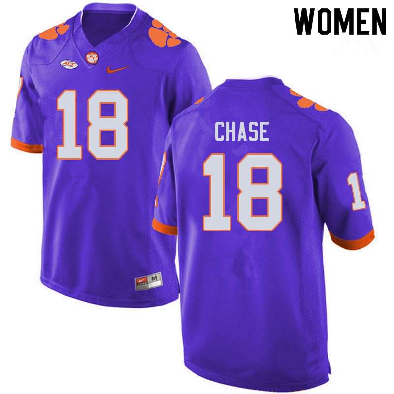 Women's Clemson Tigers T.J. Chase #18 Colloge Purple NCAA Game Football Jersey Lightweight UVU71N1B