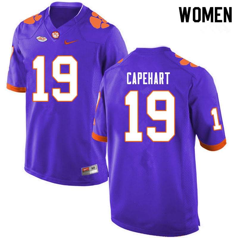 Women's Clemson Tigers DeMonte Capehart #19 Colloge Purple NCAA Game Football Jersey ventilation ZWY24N5O