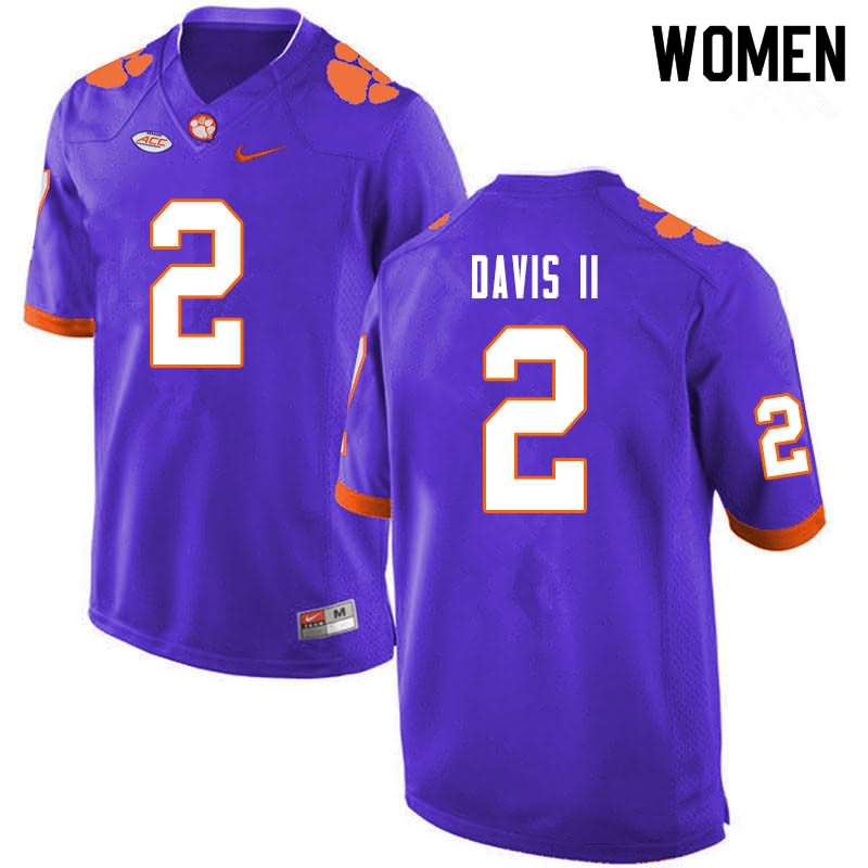 Women's Clemson Tigers Fred Davis II #2 Colloge Purple NCAA Game Football Jersey Freeshipping LSS53N6B