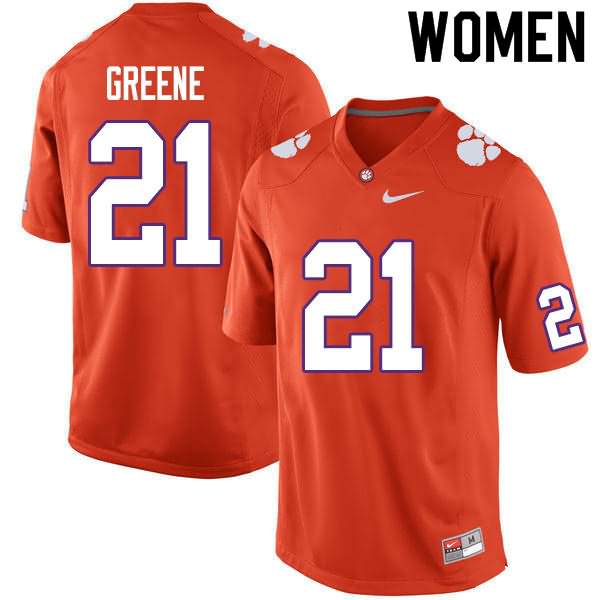 Women's Clemson Tigers Malcolm Greene #21 Colloge Orange NCAA Game Football Jersey Pure UCC67N2O