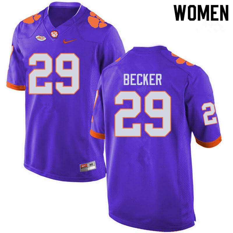 Women's Clemson Tigers Michael Becker #29 Colloge Purple NCAA Game Football Jersey Hot Sale SOP57N8J