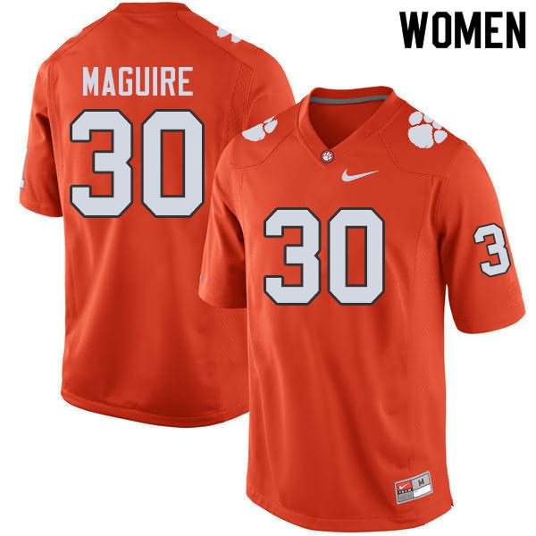 Women's Clemson Tigers Keith Maguire #30 Colloge Orange NCAA Game Football Jersey Official RUJ56N5O