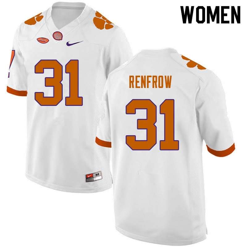 Women's Clemson Tigers Cole Renfrow #31 Colloge White NCAA Game Football Jersey July CCN76N3Q