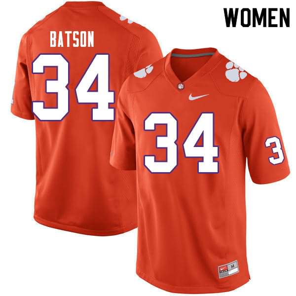 Women's Clemson Tigers Ben Batson #34 Colloge Orange NCAA Game Football Jersey Pure ZNQ41N4A