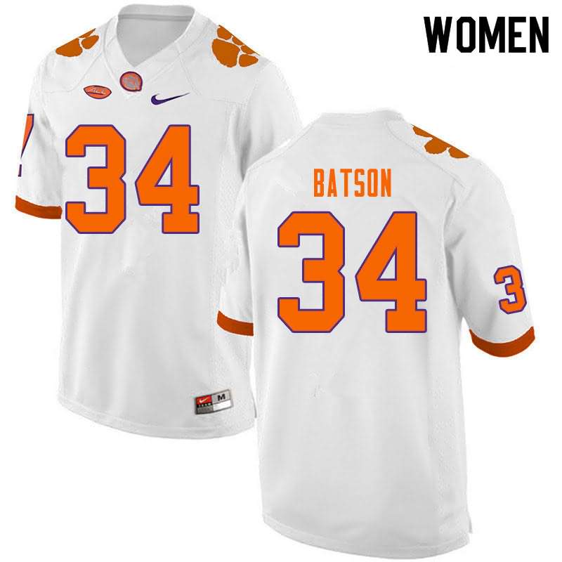 Women's Clemson Tigers Ben Batson #34 Colloge White NCAA Game Football Jersey Pure VZF77N6F