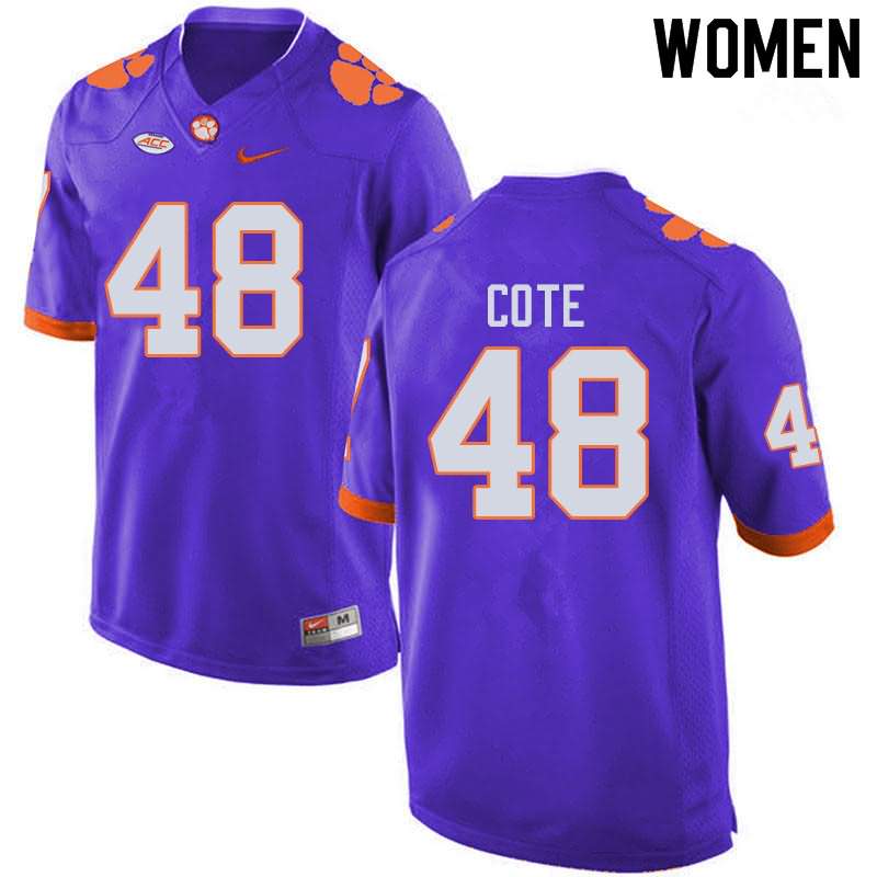 Women's Clemson Tigers David Cote #48 Colloge Purple NCAA Elite Football Jersey Top Quality BYJ88N1F