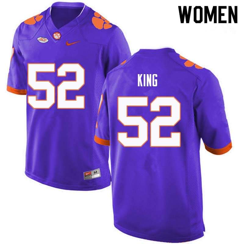Women's Clemson Tigers Matthew King #52 Colloge Purple NCAA Game Football Jersey Comfortable DXX72N0X
