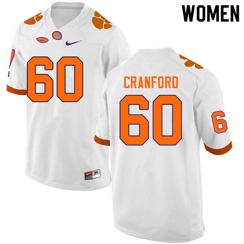 Women's Clemson Tigers Mac Cranford #60 Colloge White NCAA Elite Football Jersey Lifestyle FCC61N3K