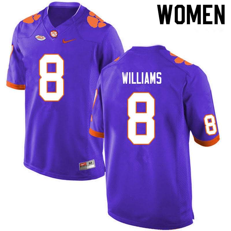 Women's Clemson Tigers Tre Williams #8 Colloge Purple NCAA Game Football Jersey New Style LJK78N0B