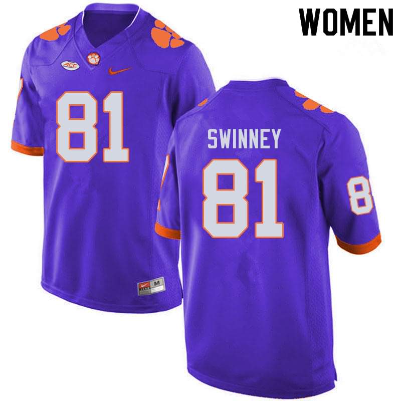 Women's Clemson Tigers Drew Swinney #81 Colloge Purple NCAA Game Football Jersey In Stock LNE04N5K