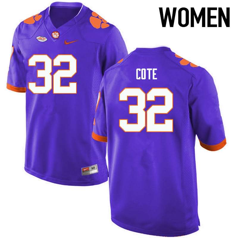 Women's Clemson Tigers Kyle Cote #32 Colloge Purple NCAA Elite Football Jersey Stability BSD23N3F