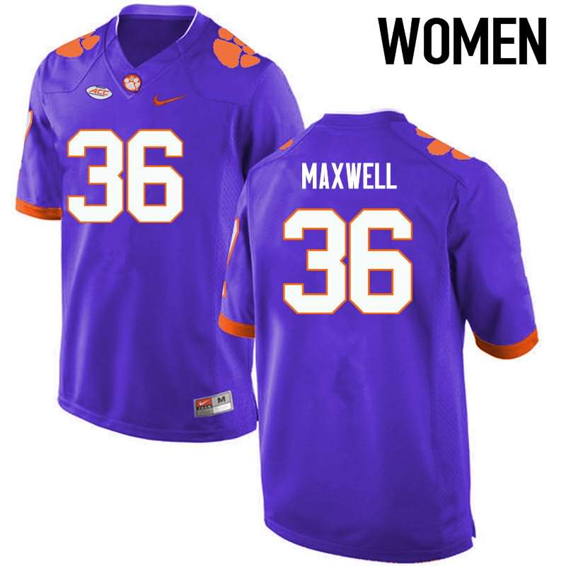 Women's Clemson Tigers Byron Maxwell #36 Colloge Purple NCAA Game Football Jersey Winter OER87N4L