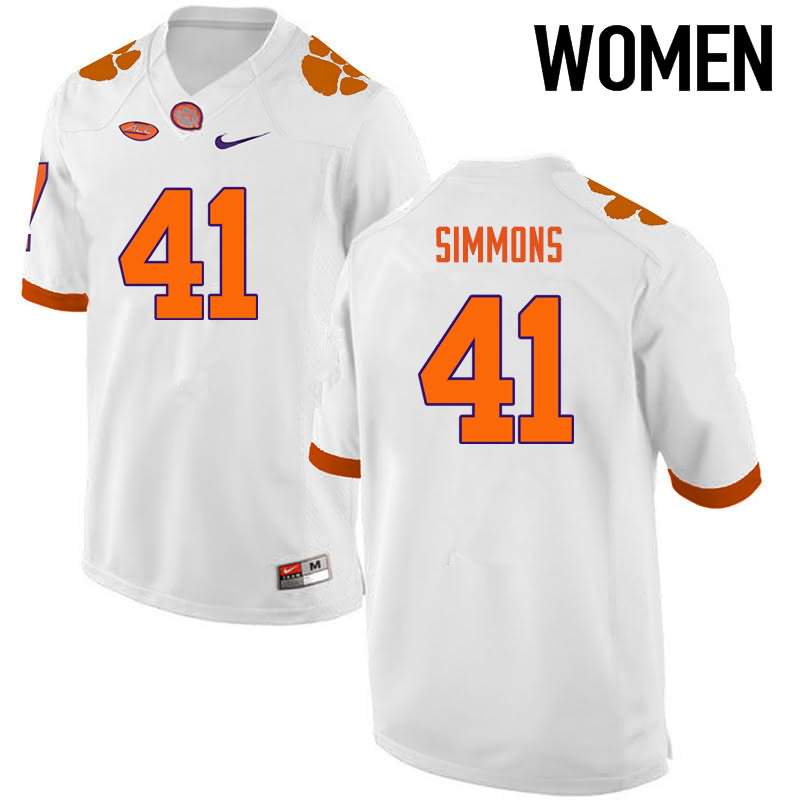 Women's Clemson Tigers Anthony Simmons #41 Colloge White NCAA Elite Football Jersey Top Quality OJO22N8X