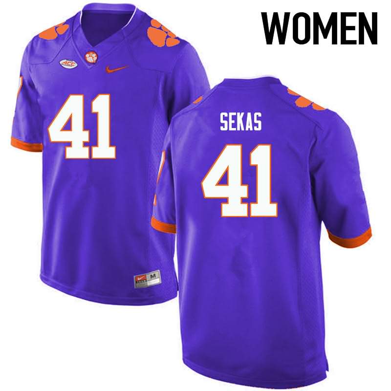 Women's Clemson Tigers Connor Sekas #41 Colloge Purple NCAA Game Football Jersey Winter EWE76N0L