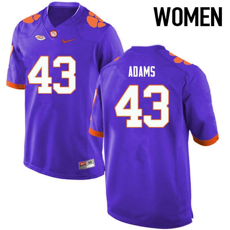 Women's Clemson Tigers Keith Adams #43 Colloge Purple NCAA Elite Football Jersey Holiday AXS37N6E