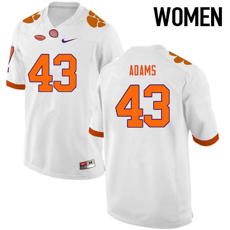 Women's Clemson Tigers Keith Adams #43 Colloge White NCAA Elite Football Jersey Damping DWV44N3B