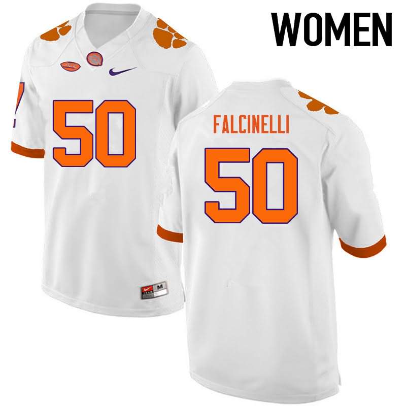 Women's Clemson Tigers Justin Falcinelli #50 Colloge White NCAA Game Football Jersey For Fans AAM81N5R