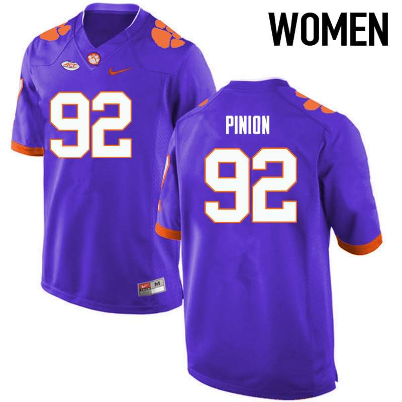 Women's Clemson Tigers Bradley Pinion #92 Colloge Purple NCAA Game Football Jersey May QJA62N3J