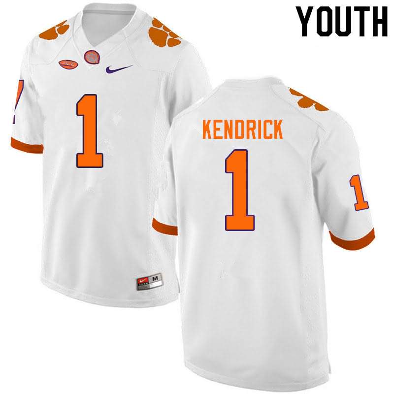 Youth Clemson Tigers Derion Kendrick #1 Colloge White NCAA Game Football Jersey Top Deals KXH06N3C