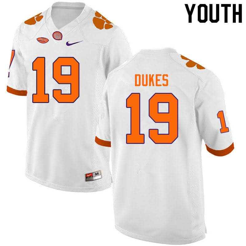 Youth Clemson Tigers Michel Dukes #19 Colloge White NCAA Game Football Jersey Sport KNM62N2F