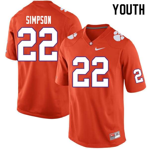Youth Clemson Tigers Trenton Simpson #22 Colloge Orange NCAA Game Football Jersey January NXY76N2V