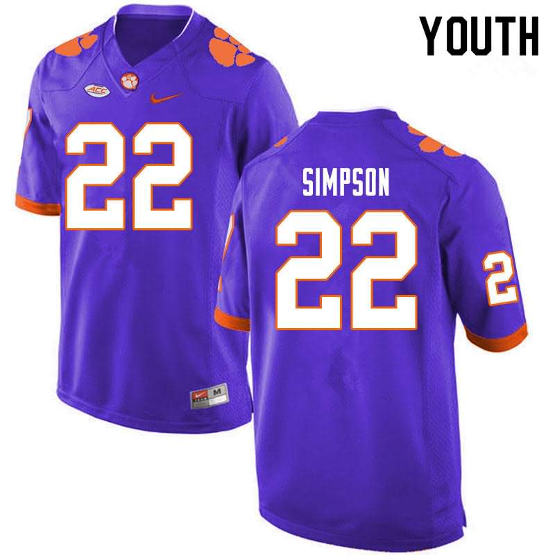 Youth Clemson Tigers Trenton Simpson #22 Colloge Purple NCAA Elite Football Jersey Season BZK41N3R