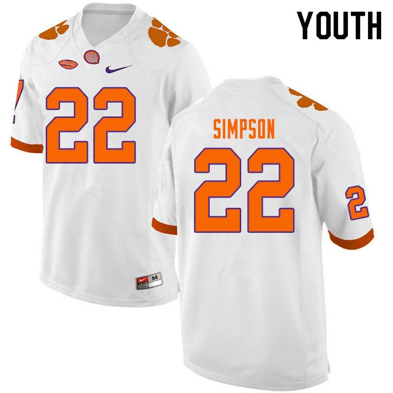 Youth Clemson Tigers Trenton Simpson #22 Colloge White NCAA Game Football Jersey Check Out WAA48N8P