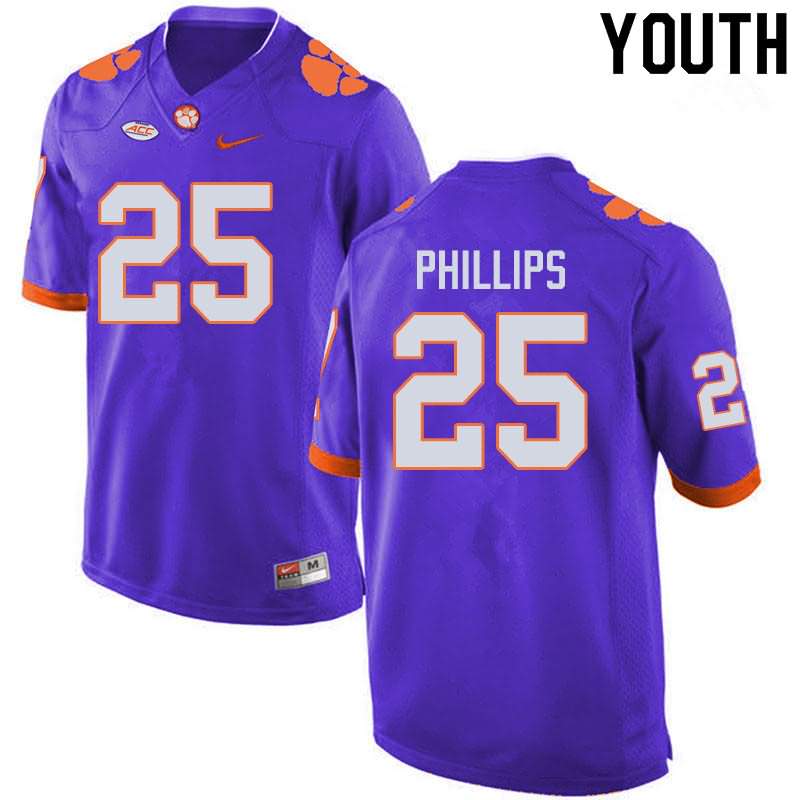 Youth Clemson Tigers Jalyn Phillips #25 Colloge Purple NCAA Game Football Jersey Breathable ADV46N8P