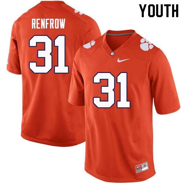 Youth Clemson Tigers Cole Renfrow #31 Colloge Orange NCAA Game Football Jersey Stability JDH84N2I