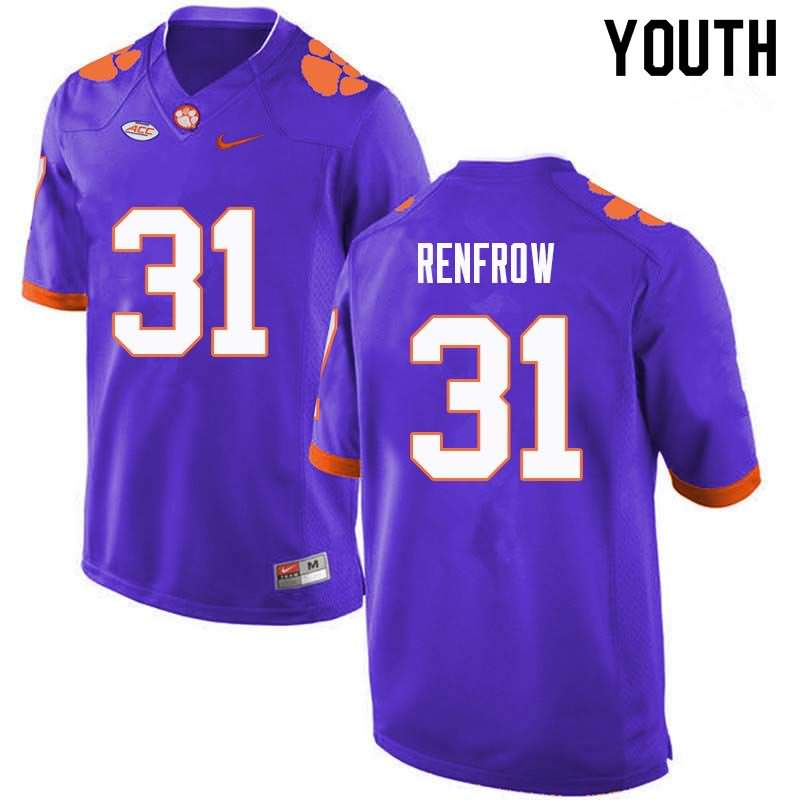 Youth Clemson Tigers Cole Renfrow #31 Colloge Purple NCAA Game Football Jersey Outlet DNB41N1L