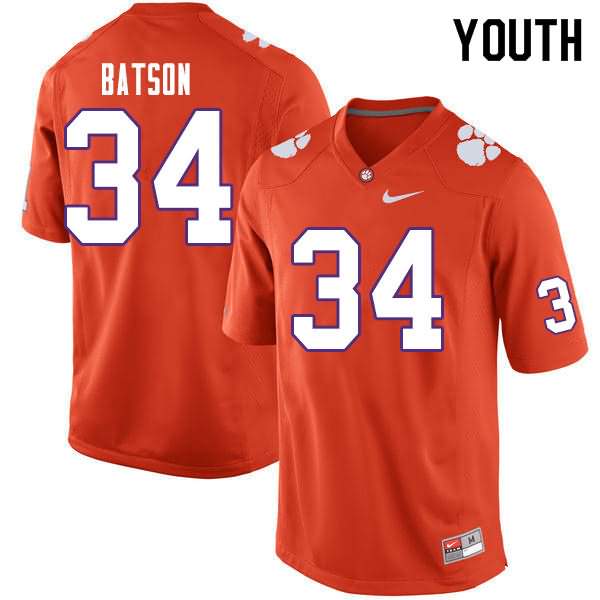 Youth Clemson Tigers Ben Batson #34 Colloge Orange NCAA Game Football Jersey August TTH51N0T
