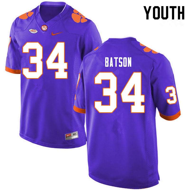 Youth Clemson Tigers Ben Batson #34 Colloge Purple NCAA Game Football Jersey Customer OQK01N7J