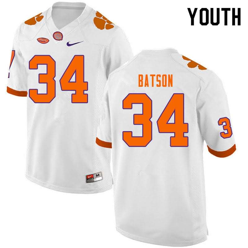 Youth Clemson Tigers Ben Batson #34 Colloge White NCAA Game Football Jersey Latest LVV38N5K