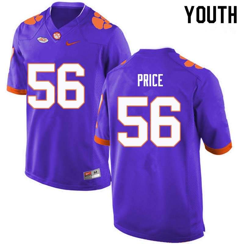 Youth Clemson Tigers Luke Price #56 Colloge Purple NCAA Elite Football Jersey Season UTQ73N4G