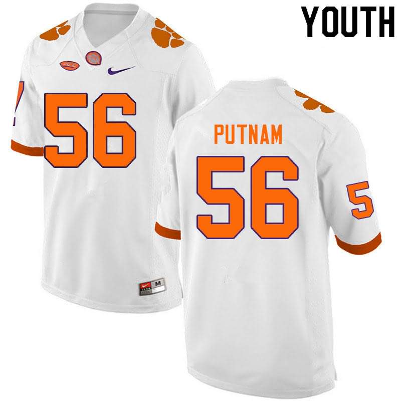 Youth Clemson Tigers Will Putnam #56 Colloge White NCAA Elite Football Jersey Comfortable ZSQ87N5S