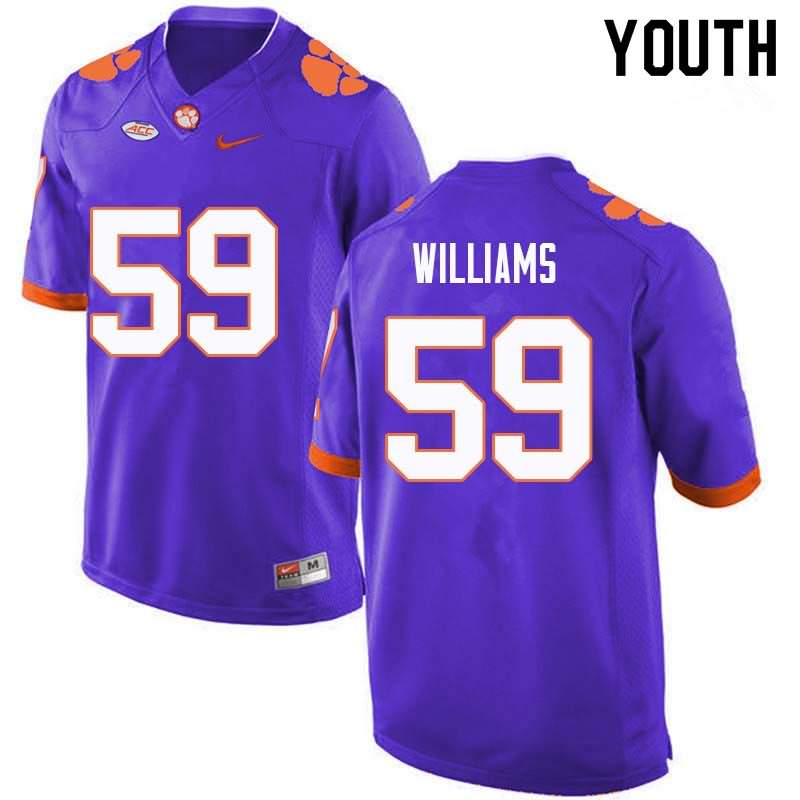 Youth Clemson Tigers Jordan Williams #59 Colloge Purple NCAA Game Football Jersey Real VTZ73N5E