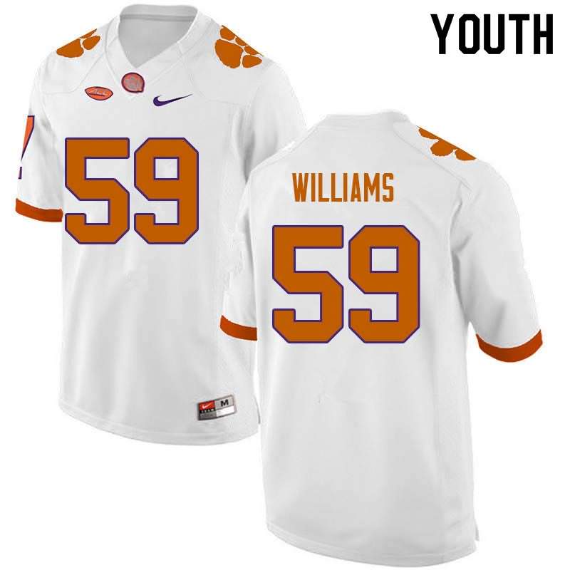 Youth Clemson Tigers Jordan Williams #59 Colloge White NCAA Game Football Jersey Version MAI08N0B