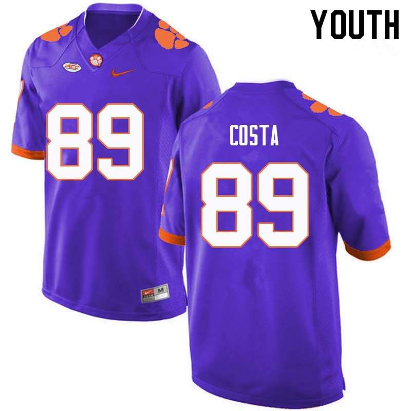 Youth Clemson Tigers Drew Costa #89 Colloge Purple NCAA Game Football Jersey August LAX66N2S