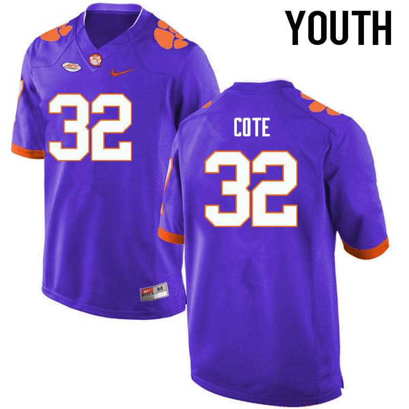 Youth Clemson Tigers Kyle Cote #32 Colloge Purple NCAA Elite Football Jersey Latest ANZ64N8Y