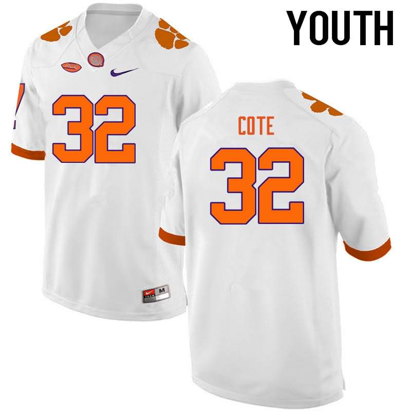 Youth Clemson Tigers Kyle Cote #32 Colloge White NCAA Elite Football Jersey Damping QKT16N5L