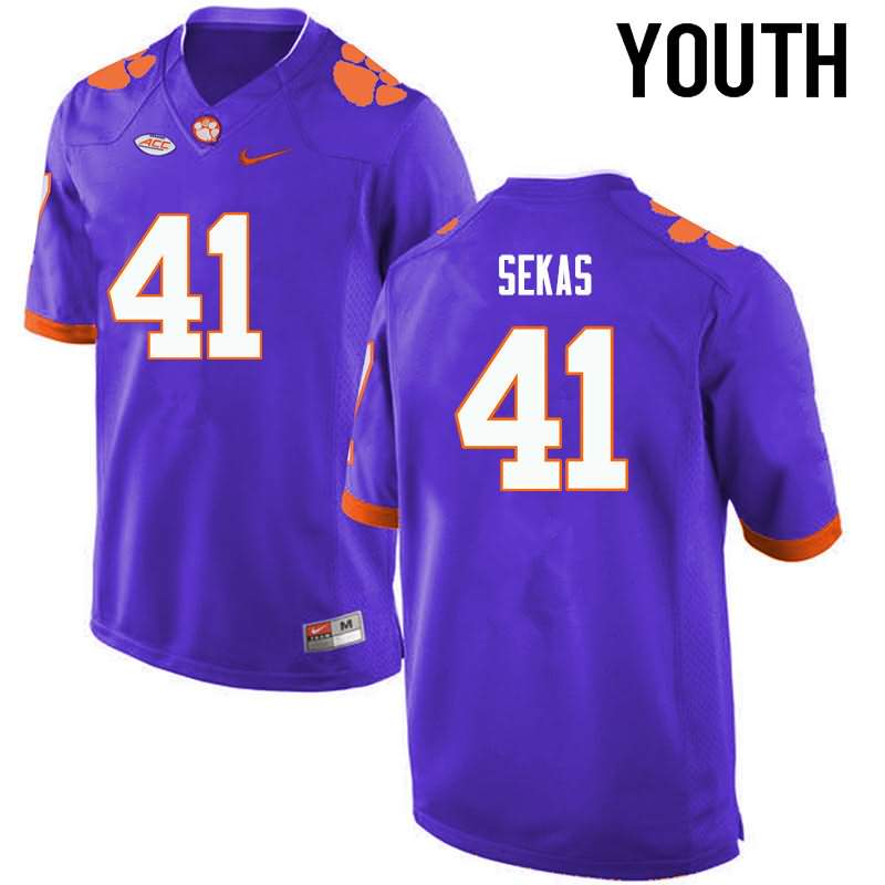 Youth Clemson Tigers Connor Sekas #41 Colloge Purple NCAA Elite Football Jersey For Fans DRA87N8P